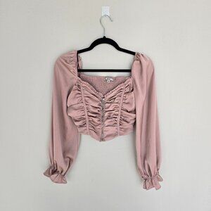 Papaya M cropped corset, pillowy sleeves. Mauve pirate aesthetic